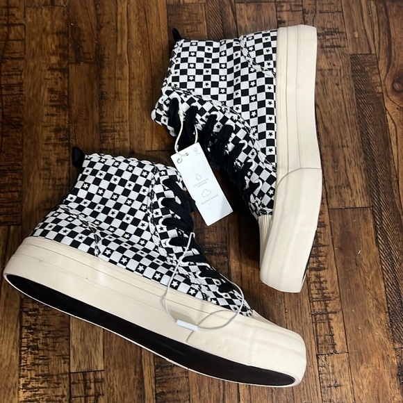 Zara Sneakers Stars Checkered Black and ivory high size 38 or 7 to 7.5 nwt - Picture 8 of 16